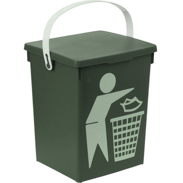 2x stuks groene vuilnisbakken/afvalbak voor gft/organisch afval 5 liter - Prullenbakken