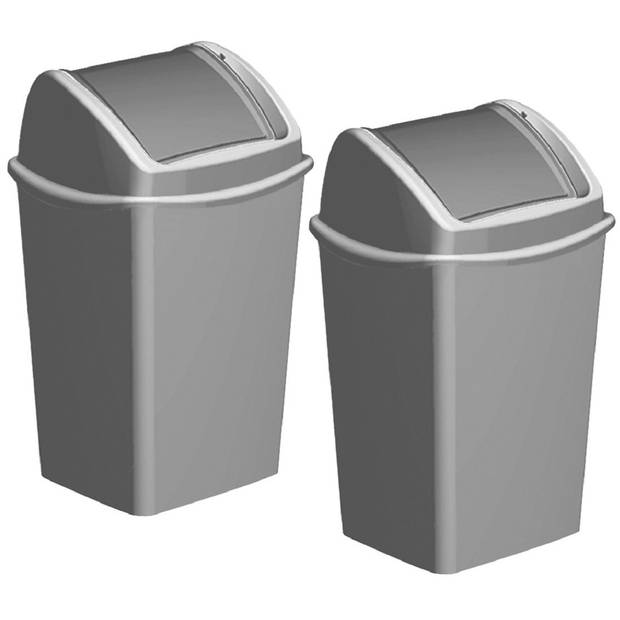Grijze vuilnisbak/afvalbak met klepdeksel 9 liter - Prullenbakken