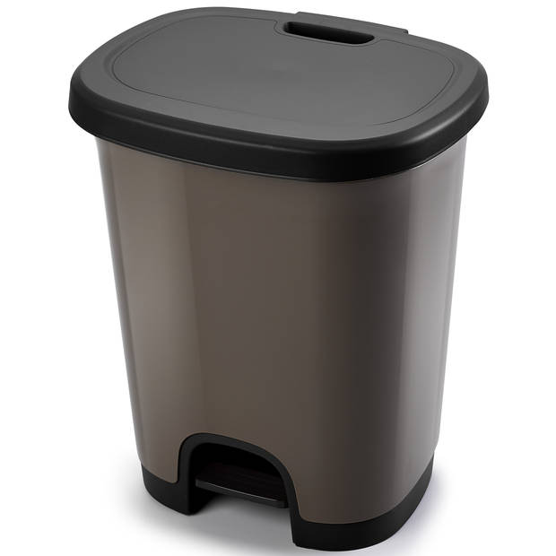Afvalemmer/vuilnisemmer/pedaalemmer 18 liter in het taupe/zwart met deksel en pedaal - Pedaalemmers
