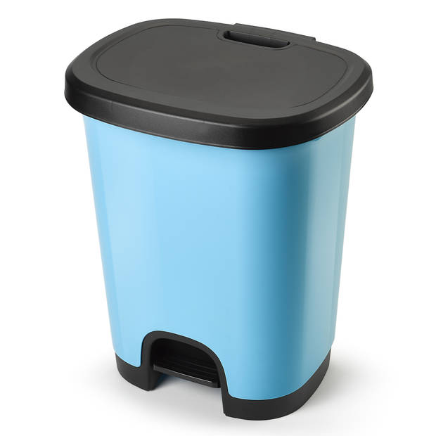 Afvalemmer/vuilnisemmer/pedaalemmer 18 liter in het lichtblauw/zwart met deksel en pedaal - Pedaalemmers