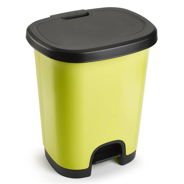 Plasticforte vuilvisbak Pedaalemmer - groen/zwart - 18 liter - 33 x 28 x 40 cm - kunststof - afval - Pedaalemmers