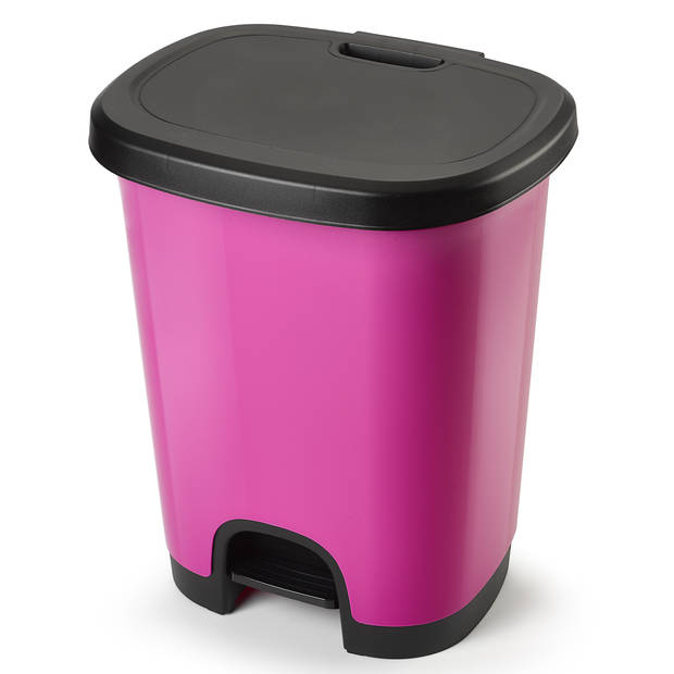 PlasticForte Pedaalemmer - kunststof - zwart-roze - 18 liter - Pedaalemmers