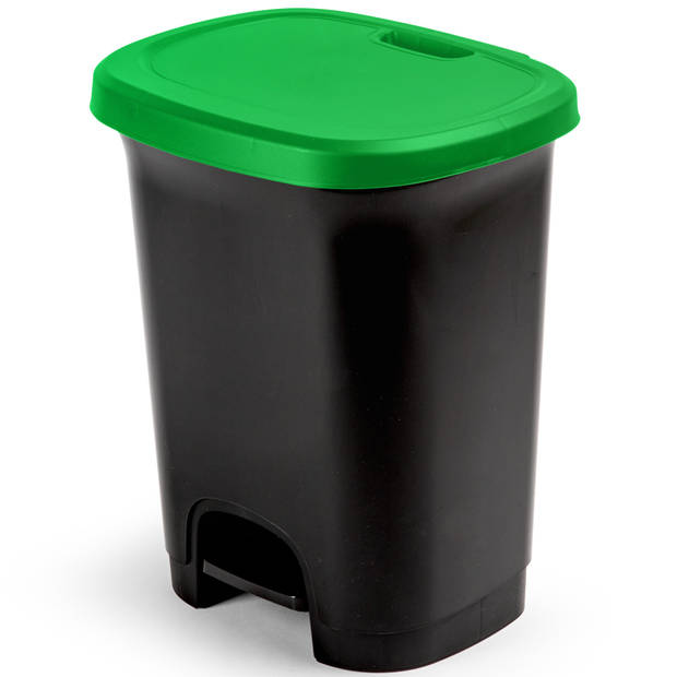 Afvalemmer/vuilnisemmer/pedaalemmer 27 liter in het zwart/groen met deksel en pedaal - Pedaalemmers