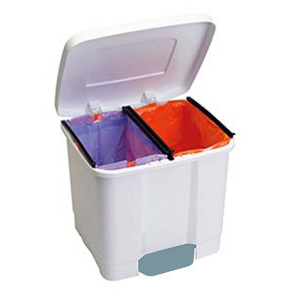 Plasticforte Pedaalemmer - 2-vaks - wit - 35 liter - 43 x 38 cm - Pedaalemmers