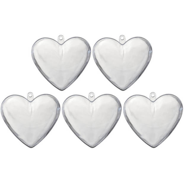 5x Plastic transparante hartjes 10 cm decoratie/versiering - Feestdecoratievoorwerp