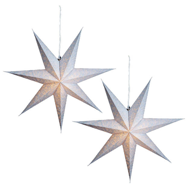 Set van 2x stuks kerstversiering zilveren papieren decoratie kerststerren 60 cm - Kerststerren