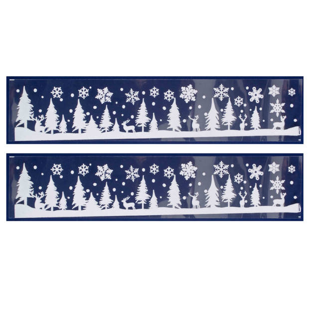 2x stuks velletjes kerst raamstickers sneeuw landschap 12,5 x 58,5 cm - Feeststickers