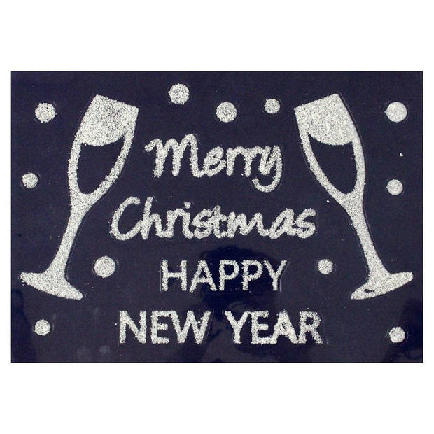 2x stuks velletjes kerst glitter raamstickers Merry Christmas 28,5 x 40 cm - Feeststickers