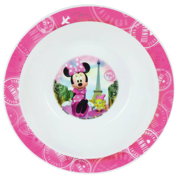 2x stuks kunststof ontbijtbordje diep Disney Minnie Mouse 16 cm - Kinderservies