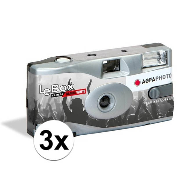 3x Wegwerp cameras/fototoestel met flits voor 36 zwart/wit fotos voor bruiloft/huwelijk - Wegwerpcameras