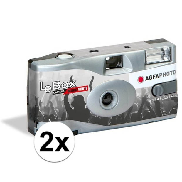 2x Wegwerp cameras/fototoestel met flits voor 36 zwart/wit fotos voor bruiloft/huwelijk - Wegwerpcameras