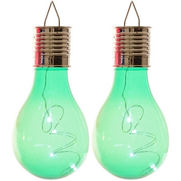 2x Buitenlampen/tuinlampen lampbolletjes/peertjes 14 cm groen - Buitenverlichting