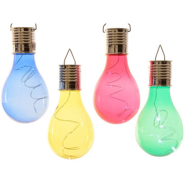 4x Buitenlampen/tuinlampen lampbolletjes/peertjes 14 cm blauw/groen/geel/rood - Buitenverlichting