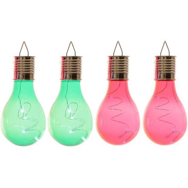 4x Buitenlampen/tuinlampen lampbolletjes/peertjes 14 cm groen/rood - Buitenverlichting