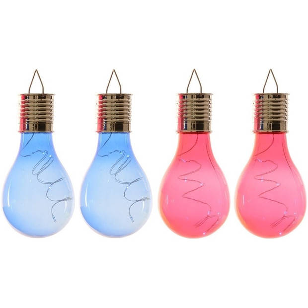 4x Buitenlampen/tuinlampen lampbolletjes/peertjes 14 cm blauw/rood - Buitenverlichting