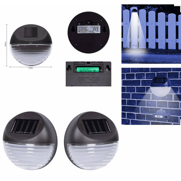 4x Solar LED tuinverlichting voor huis/muur/schutting 11 cm zwart - Buitenverlichting