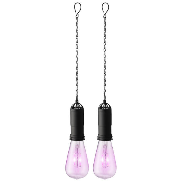 2x stuks roze solar tuinverlichting hanglampen kunststof 20 cm - Buitenverlichting