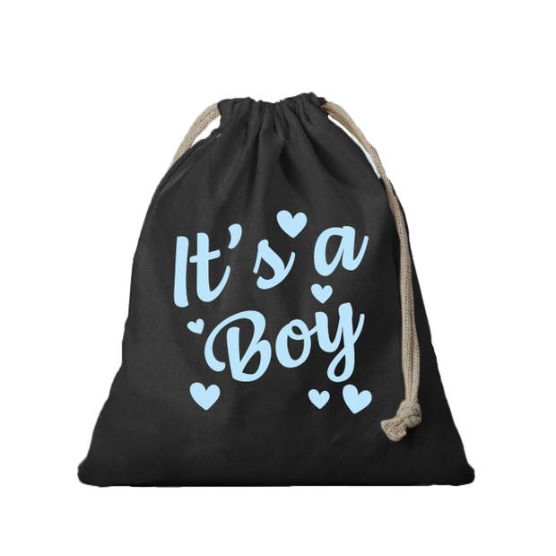 1x Katoenen kraamcadeau tasje/ cadeautasje It's a boy zwart 25 x 30 cm - cadeauverpakking feest