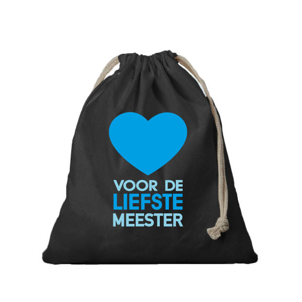 1x Katoenen tasje/ cadeautasje Liefste Meester zwart 25 x 30 cm - cadeauverpakking feest