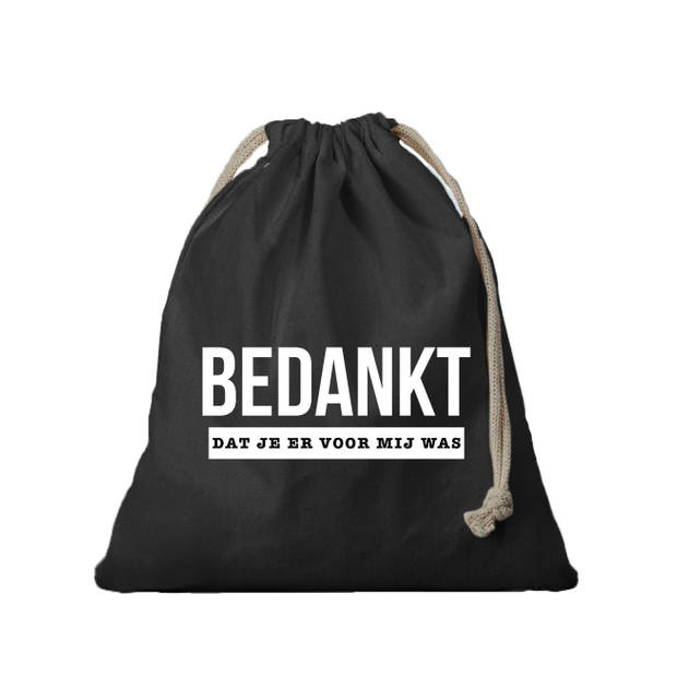 1x Katoenen tasje/ cadeautasje bedankt voor dat je er voor mij was zwart 25 x 30 cm - cadeauverpakking feest