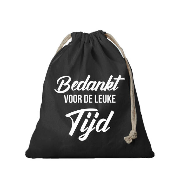 1x Katoenen tasje/ cadeautasje bedankt voor leuke tijd zwart 25 x 30 cm - cadeauverpakking feest