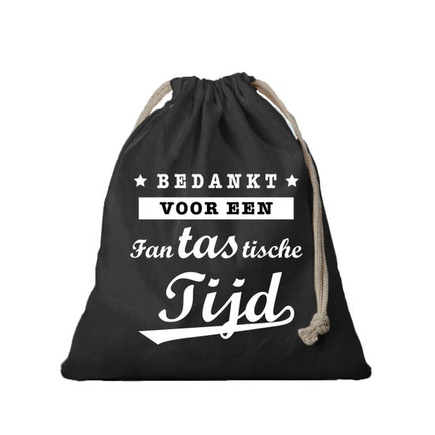 1x Katoenen tasje/ cadeautasje bedankt fantastische tijd zwart 25 x 30 cm - cadeauverpakking feest