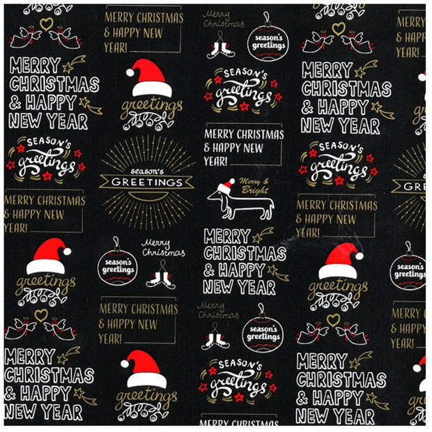 1x Rollen inpakpapier/cadeaupapier Kerst print zwart 2,5 x 0,7 meter 70 grams luxe kwaliteit - Cadeaupapier