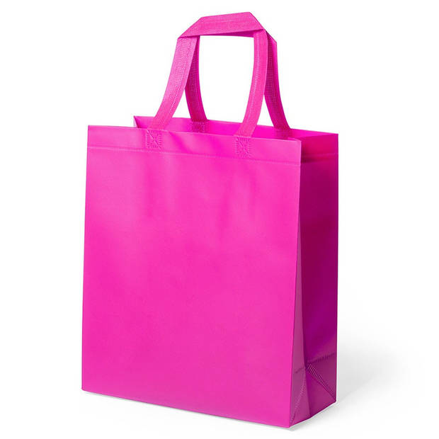 Draagtas/schoudertas/boodschappentas - met hengsels - fuchsia roze - 35 x 40 x 15 cm - polyester - Boodschappentassen