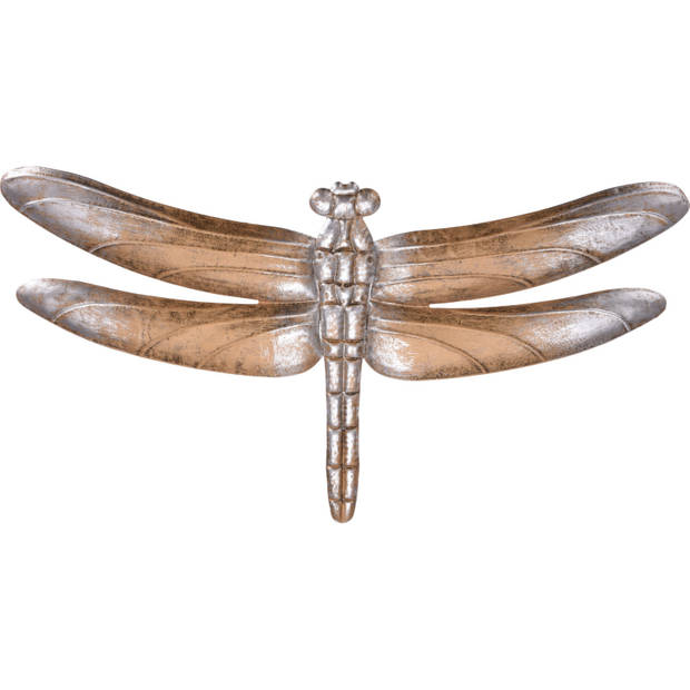 Set van 2x stuks metalen vlinder en libelle lichtbruin/brons 29 en 49 cm tuindecoratie - Tuinbeelden