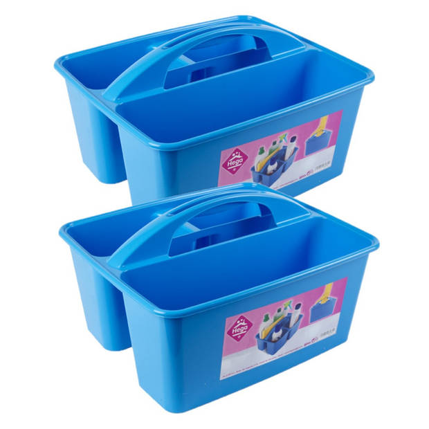 2x stuks blauwe opbergbox/opbergdoos mand met handvat 6 liter kunststof - Opbergbox