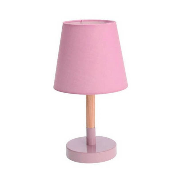 Tafellamp roze hout met metalen voet 23 cm - Tafellampen