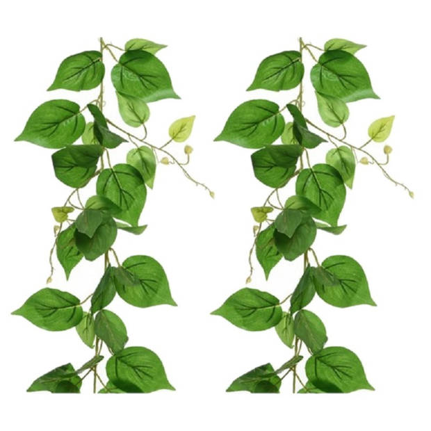 2x stuks groene klimop kunstplant slingers 220 cm - Kunstplanten
