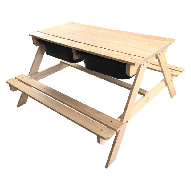 Sunny Dual Top 2.0 kinder- en waterpicknicktafel van FSC-hout, waterspeeltafel en zandtafel met deksel en blauwe