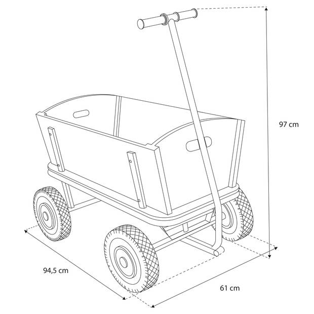 SUNNY Billy Beach Wagon / Bolderkar van blank hout Bolderwagen met luchtbanden in antraciet