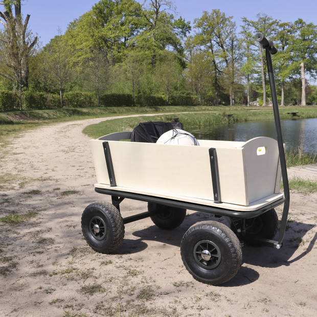 SUNNY Billy Beach Wagon / Bolderkar van blank hout Bolderwagen met luchtbanden in antraciet