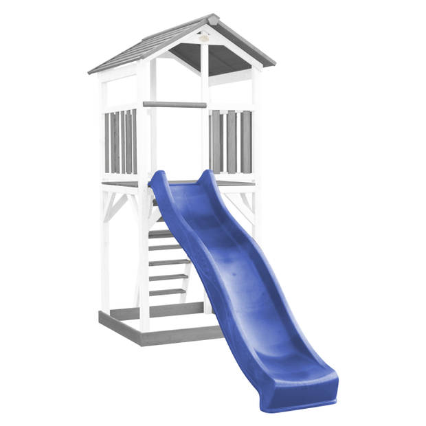 AXI Beach Tower Speeltoestel van hout in Grijs & Wit Speeltoren met zandbak en blauwe glijbaan