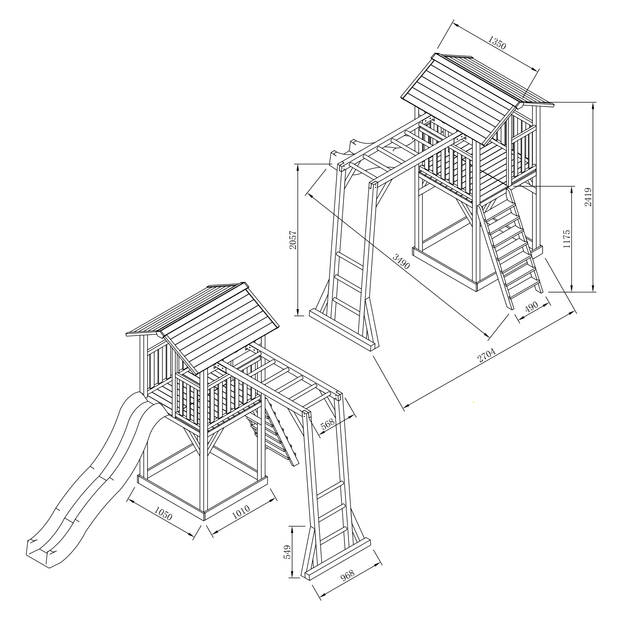 AXI Beach Tower Speeltoestel van hout in Grijs en Wit Speeltoren met zandbak, klimrek en blauwe glijbaan