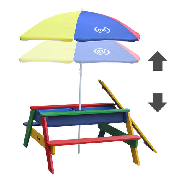 AXI Nick Picknicktafel / Zandtafel / Watertafel voor kinderen in regenboog kleuren met parasol Multifunctionele