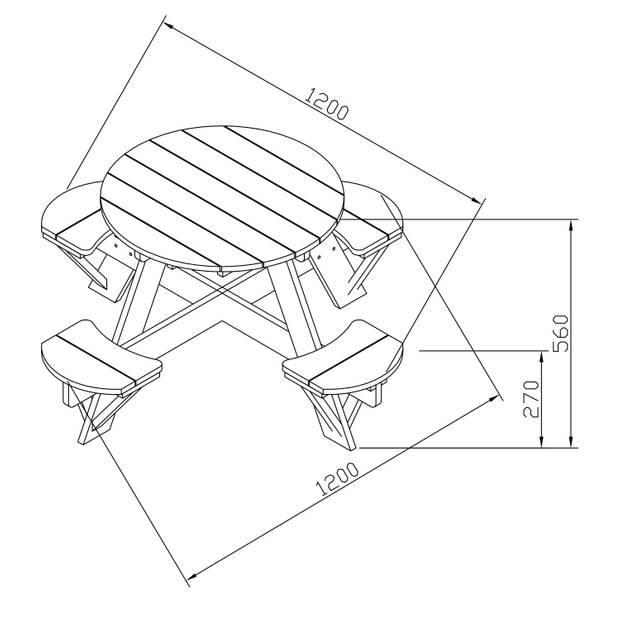 AXI Ufo Picknicktafel rond voor 4 kinderen in bruin & wit Picknick tafel van hout