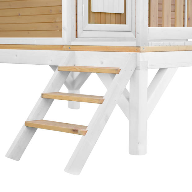 AXI Tom Speelhuis op palen & witte glijbaan Speelhuisje voor de tuin / buiten in bruin & wit van FSC hout
