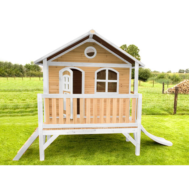 AXI Stef Speelhuis op palen & witte glijbaan Speelhuisje voor de tuin / buiten in bruin & wit van FSC hout