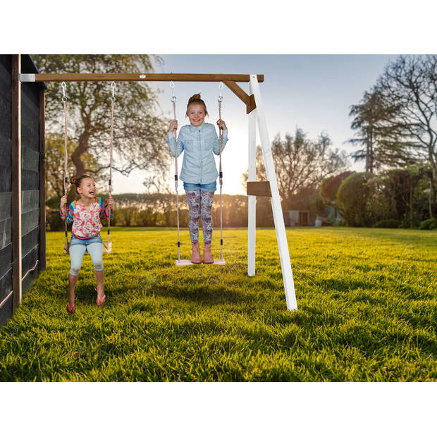 AXI Dubbele Schommel van hout in bruin & wit Schommel met muurbevestiging voor kinderen met houten schommelzitjes