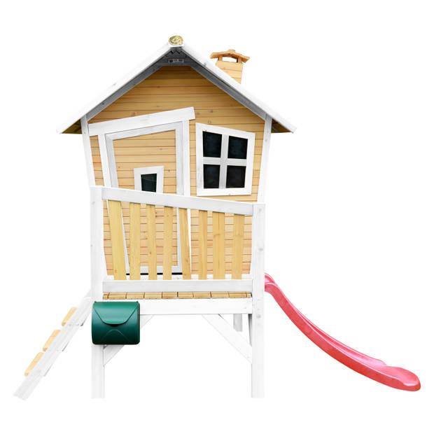 AXI Robin Speelhuis op palen & rode glijbaan Speelhuisje voor de tuin / buiten in bruin & wit van FSC hout