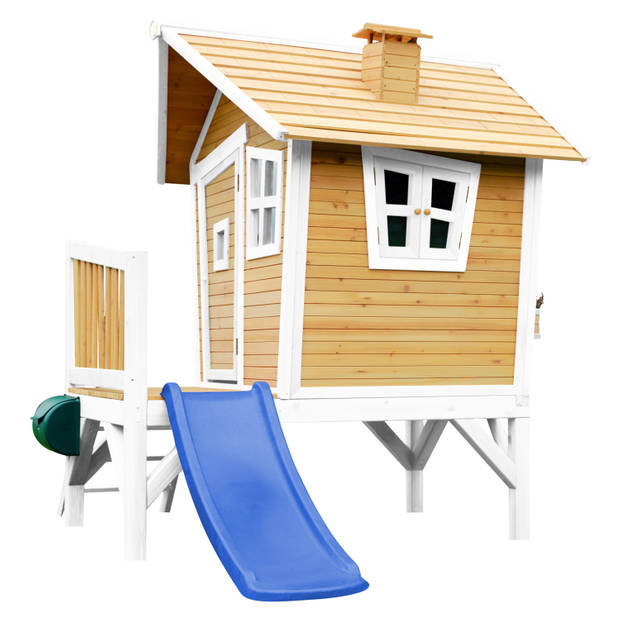 AXI Robin Speelhuis op palen & blauwe glijbaan Speelhuisje voor de tuin / buiten in bruin & wit van FSC hout