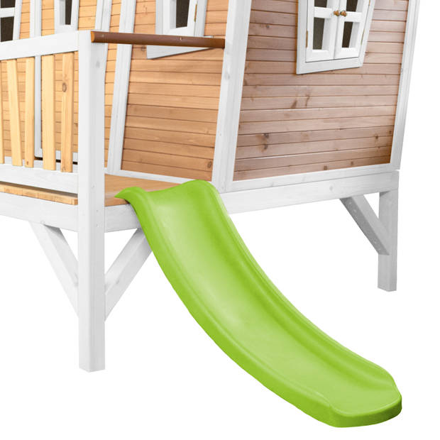 AXI Emma Speelhuis op palen & limoen groene glijbaan Speelhuisje voor de tuin / buiten in bruin & wit van FSC hout