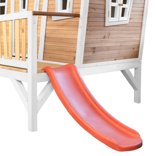 AXI Emma Speelhuis op palen & rode glijbaan Speelhuisje voor de tuin / buiten in bruin & wit van FSC hout