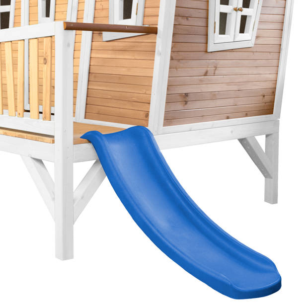 AXI Emma Speelhuis op palen & blauwe glijbaan Speelhuisje voor de tuin / buiten in bruin & wit van FSC hout