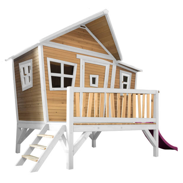 AXI Emma Speelhuis op palen & paarse glijbaan Speelhuisje voor de tuin / buiten in bruin & wit van FSC hout