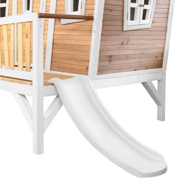 AXI Emma Speelhuis op palen & witte glijbaan Speelhuisje voor de tuin / buiten in bruin & wit van FSC hout
