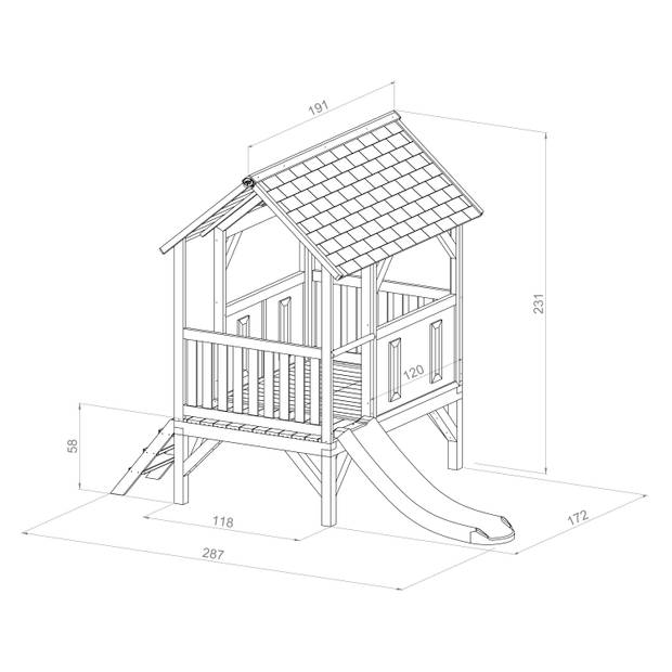 AXI Akela Speelhuis op palen & rode glijbaan Speelhuisje voor de tuin / buiten in bruin & groen van FSC hout